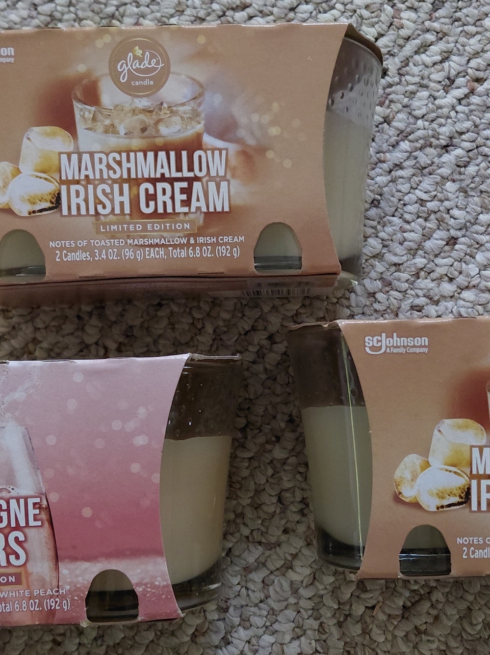 (3Pk) Glade Scented Candles (6 Total) Champagne Cheers & Marshmallow Irish Cream